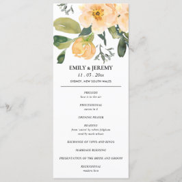 PEACH GRAY PEONY FLORAL WATERVERF WEDDING PROGRAMM MENU