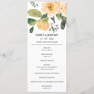 PEACH GRAY PEONY FLORAL WATERVERF WEDDING PROGRAMM MENU