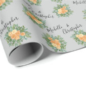 Peach Gray Wedding  Floral Cadeaupapier (Rol Hoek)