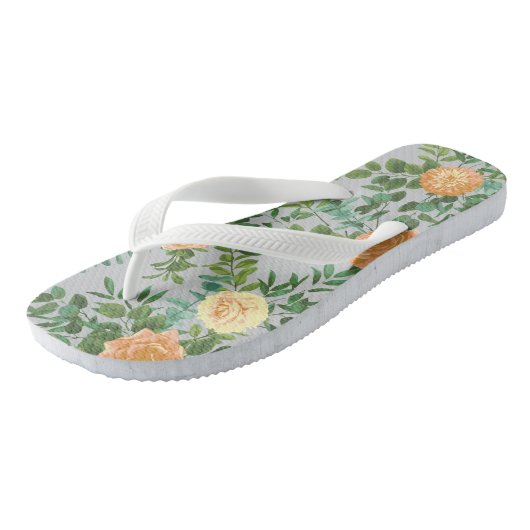 Peach Gray Wedding  Floral Teenslippers (Schuin)