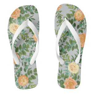 Peach Gray Wedding  Floral Teenslippers