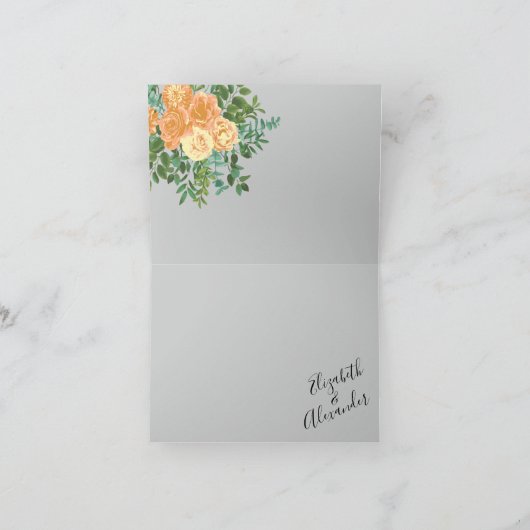 Peach Gray Wedding Spring Floral Bedankkaart (Binnen)