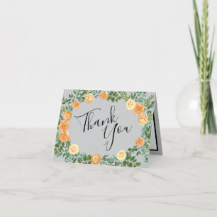 Peach Gray Wedding Spring Floral Bedankkaart