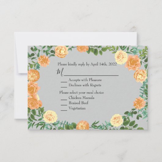 Peach Gray Wedding Spring Floral Kaart (Voorkant)