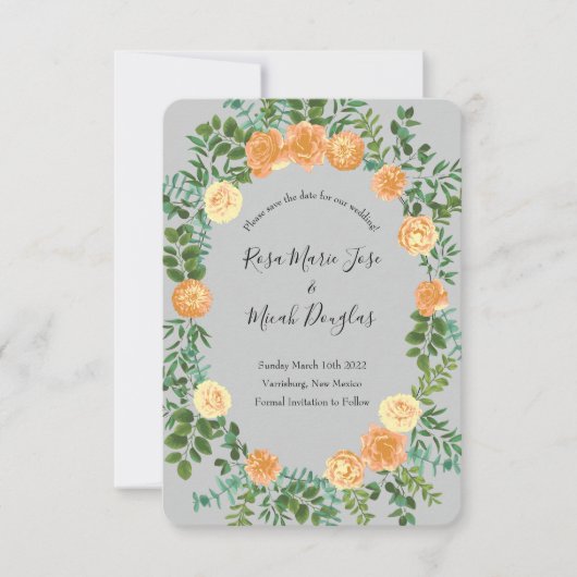 Peach Gray Wedding Spring Floral Kaart (Voorkant)