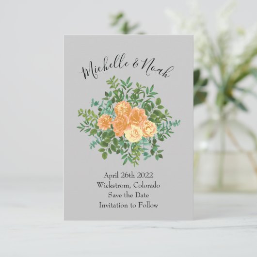Peach Gray Wedding Spring Floral Kaart (Staand voorkant)