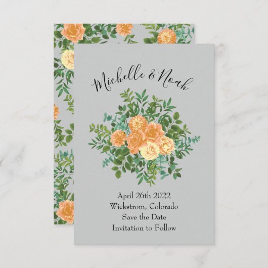 Peach Gray Wedding Spring Floral Kaart (Voorkant / Achterkant)