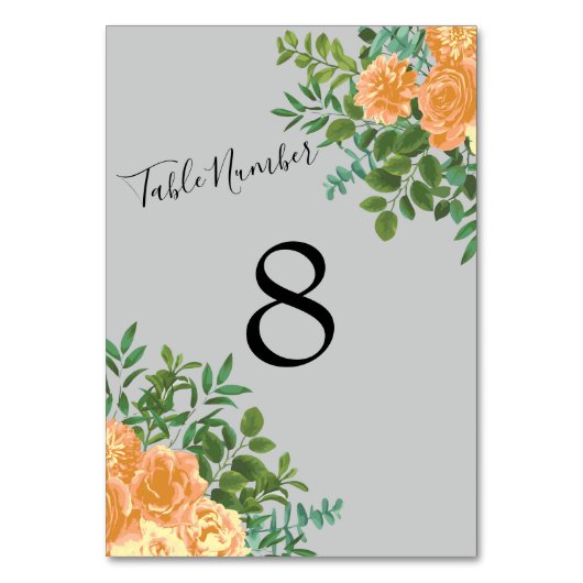 Peach Gray Wedding Spring Floral Kaart (Achterkant)
