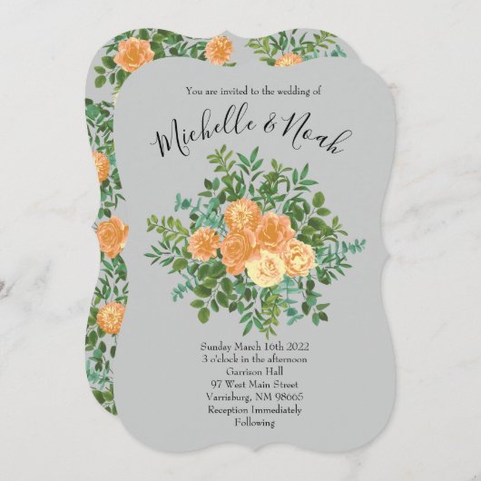 Peach Gray Wedding Spring Floral Kaart (Voorkant / Achterkant)