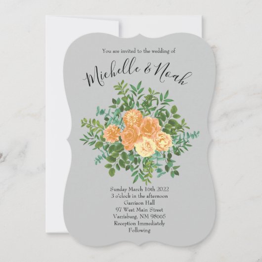 Peach Gray Wedding Spring Floral Kaart (Voorkant)