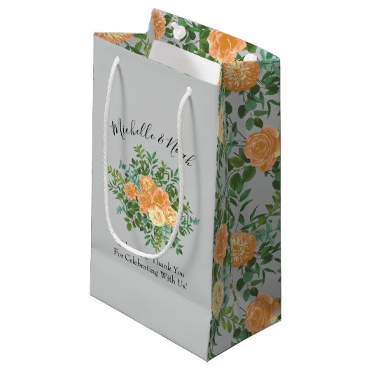 Peach Gray Wedding Spring Floral Klein Cadeauzakje (Voorkant Gekanteld)