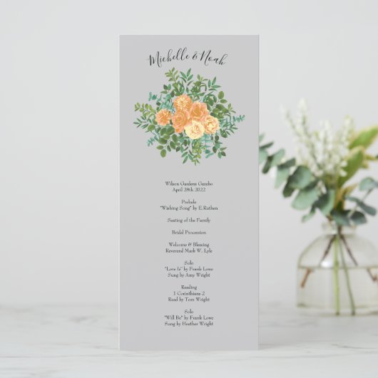 Peach Gray Wedding Spring Floral Menu (Staand voorkant)