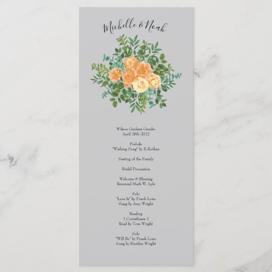 Peach Gray Wedding Spring Floral Menu (Voorkant)