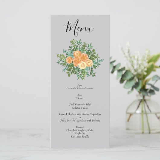 Peach Gray Wedding Spring Floral Menu (Staand voorkant)