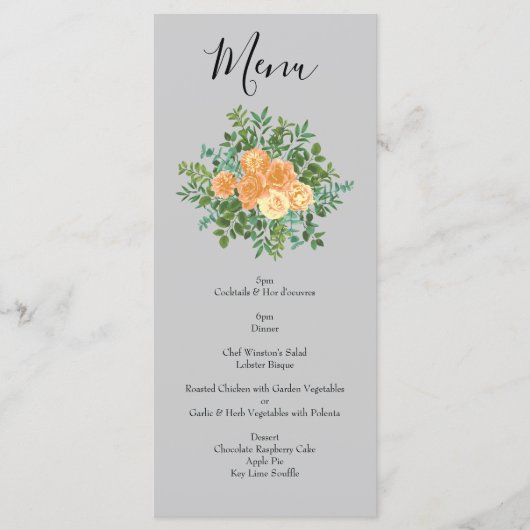 Peach Gray Wedding Spring Floral Menu (Voorkant)