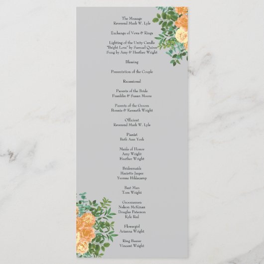 Peach Gray Wedding Spring Floral Menu (Achterkant)