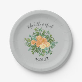 Peach Gray Wedding Spring Floral Papieren Bordje