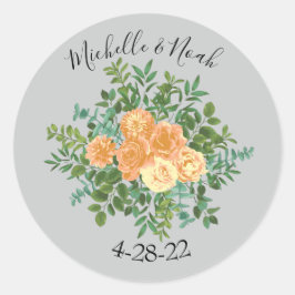 Peach Gray Wedding Spring Floral Ronde Sticker