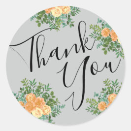 Peach Gray Wedding Spring Floral Ronde Sticker