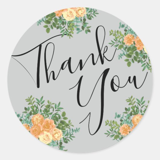 Peach Gray Wedding Spring Floral Ronde Sticker (Voorkant)