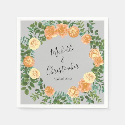 Peach Gray Wedding Spring Floral Servet (Voorkant)