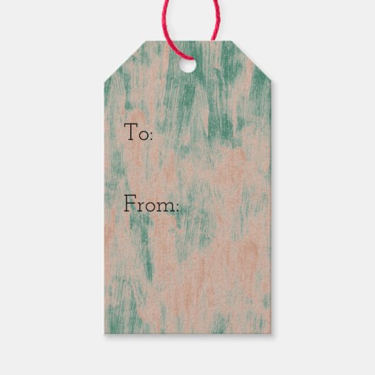 Peach Green Abstract Sneeuwvlokken Kerst Cadeaulabel (Voorkant)