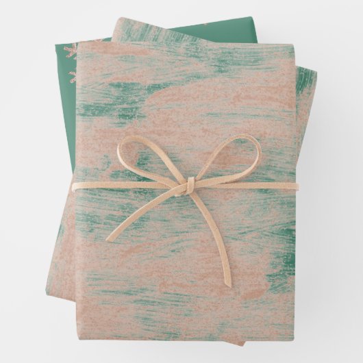 Peach Green Abstract Sneeuwvlokken Kerst Inpakpapier Vel (In situ)