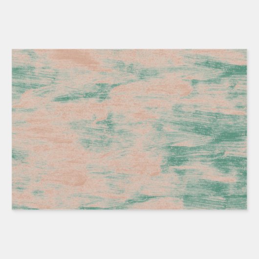 Peach Green Abstract Sneeuwvlokken Kerst Inpakpapier Vel (Voorkant)