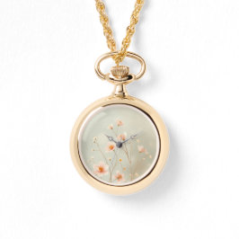 Peach & Green Bokeh Little Flowers Ketting Horloge