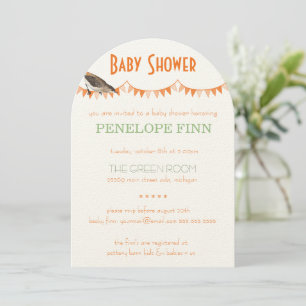 Peach Green Bunting Bird Baby shower Kaart