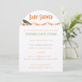 Peach Green Bunting Bird Baby shower Kaart (Staand voorkant)