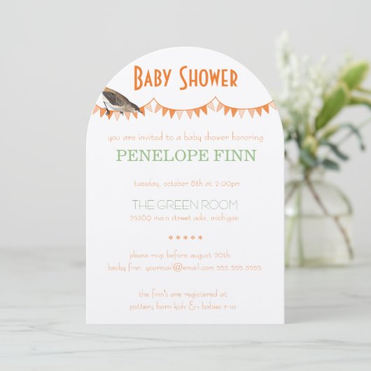 Peach Green Bunting Bird Baby shower Kaart (Staand voorkant)