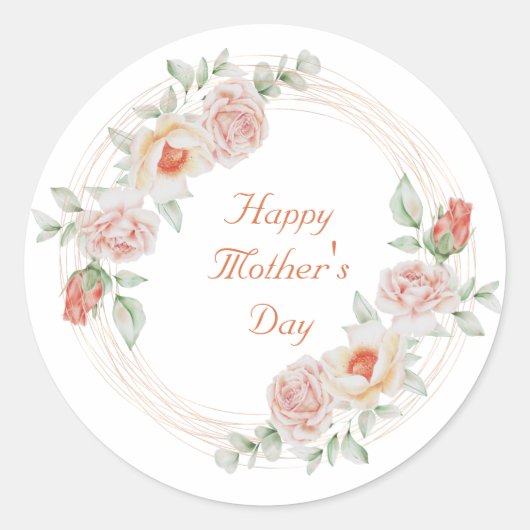 Peach Green Floral Elegant Happy Moederdag Ronde Sticker (Voorkant)