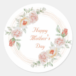 Peach Green Floral Elegant Happy Moederdag Ronde Sticker