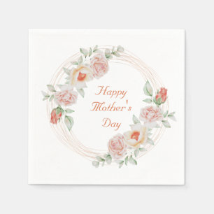 Peach Green Floral Elegant Happy Moederdag Servet