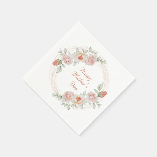 Peach Green Floral Elegant Happy Moederdag Servet (Hoek)