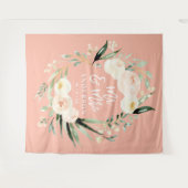 Peach + green Mr & Mrs waterverf floral bruiloft Wandkleed (Voorkant (horizontaal))