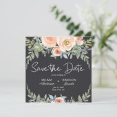 Peach Green Navy Pastel Floral Elegant Save The Date (Staand voorkant)