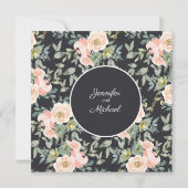 Peach Green Navy Pastel Floral Elegant Verloving (Achterkant)