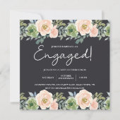 Peach Green Navy Pastel Floral Elegant Verloving (Voorkant)