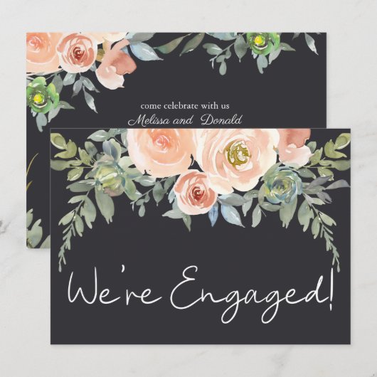 Peach Green Navy Pastel Floral Elegant Verloving (Voorkant / Achterkant)