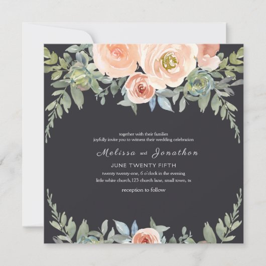 Peach Green Navy Pastel Floral Wedding (Voorkant)