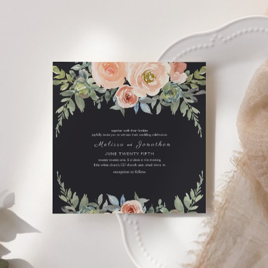 Peach Green Navy Pastel Floral Wedding