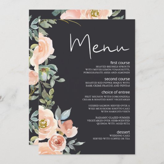 Peach Green Navy Pastel Floral Wedding Menu (Voorkant / Achterkant)