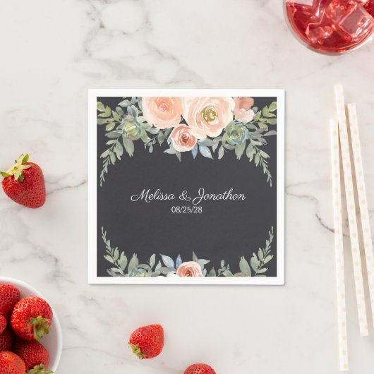 Peach Green Navy Pastel Floral Wedding Napkins Servet (Insitu)