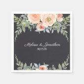 Peach Green Navy Pastel Floral Wedding Napkins Servet (Voorkant)