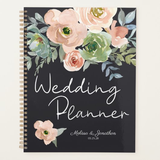 Peach Green Navy Pastel Floral Wedding Planner (Voorkant)