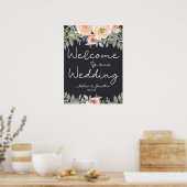 Peach Green Navy Pastel Floral Wedding Poster (Keuken)