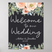 Peach Green Navy Pastel Floral Wedding Poster (Voorkant)
