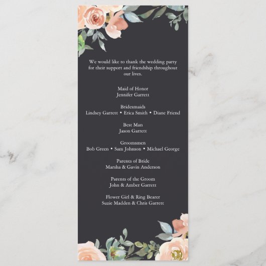 Peach Green Navy Pastel Floral Wedding Programme Programmakaart (Achterkant)